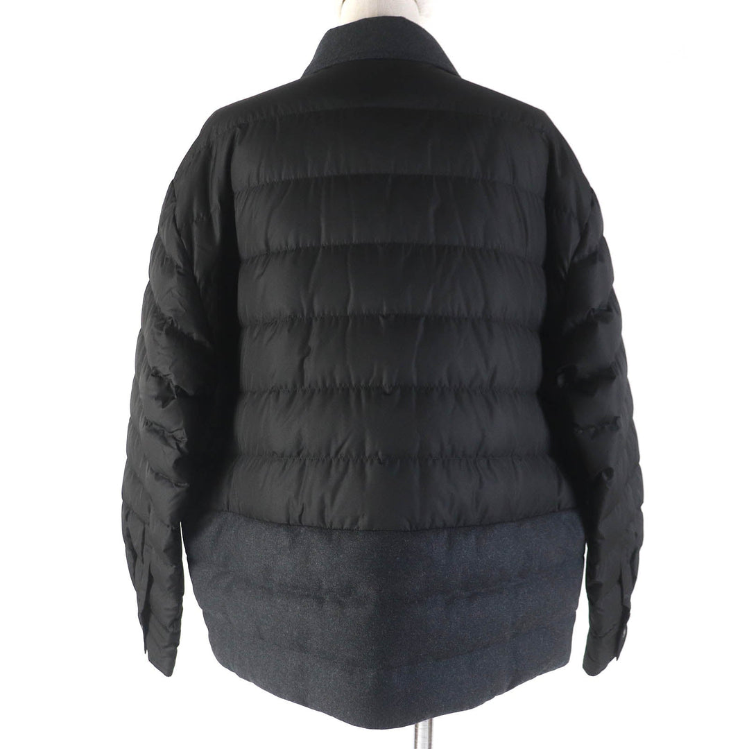 MONCLER Down jacket Outer: 100% polyester, Lining: 100% nylon, Part: 70% wool, Part: 25% nylon, Part: 5% cashmere Black dark gray CAMICIA Women 44 Used Authentic