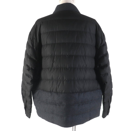 MONCLER Down jacket Outer: 100% polyester, Lining: 100% nylon, Part: 70% wool, Part: 25% nylon, Part: 5% cashmere Black dark gray CAMICIA Women 44 Used Authentic