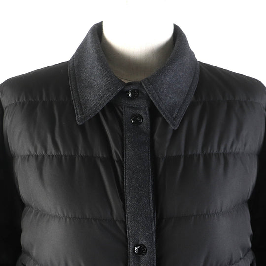 MONCLER Down jacket Outer: 100% polyester, Lining: 100% nylon, Part: 70% wool, Part: 25% nylon, Part: 5% cashmere Black dark gray CAMICIA Women 44 Used Authentic