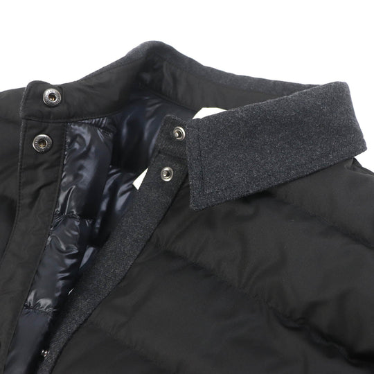 MONCLER Down jacket Outer: 100% polyester, Lining: 100% nylon, Part: 70% wool, Part: 25% nylon, Part: 5% cashmere Black dark gray CAMICIA Women 44 Used Authentic