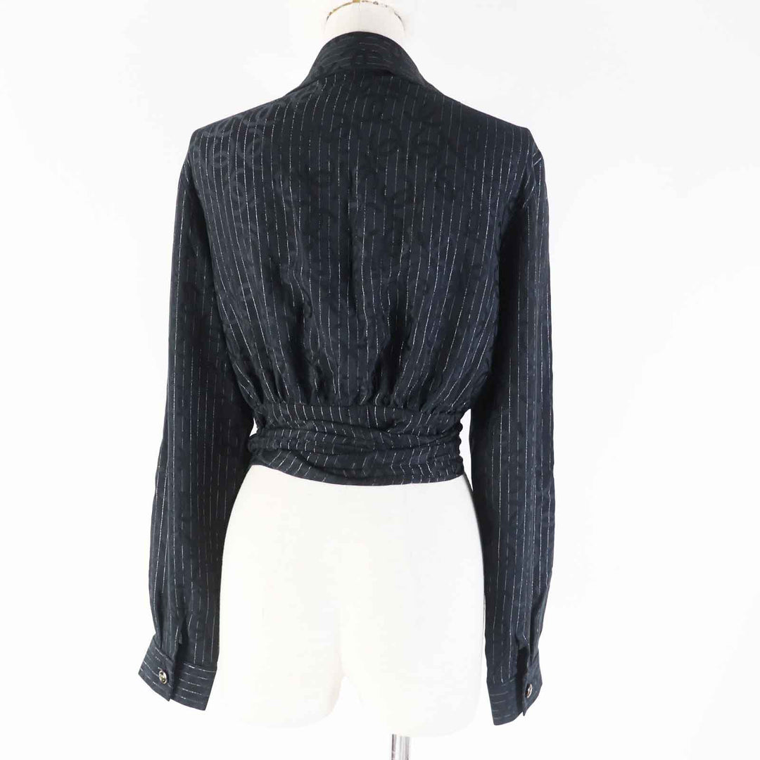 CHANEL Long sleeve shirt 23P P74411 Outer material: 97% silk, Outer material: 3% polyester Black Silver Women 40 Used Authentic
