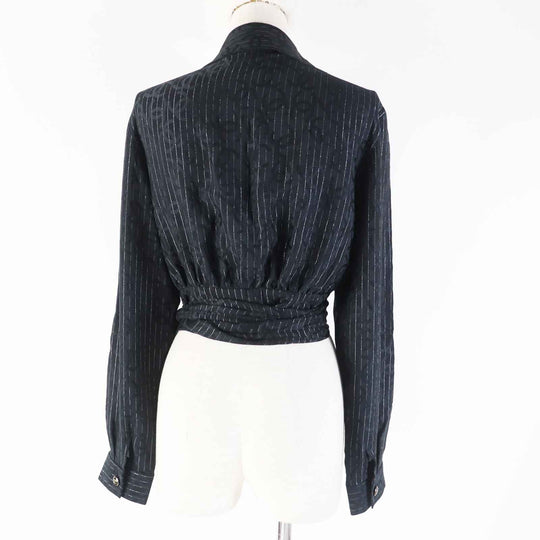 CHANEL Long sleeve shirt 23P P74411 Outer material: 97% silk, Outer material: 3% polyester Black Silver Women 40 Used Authentic