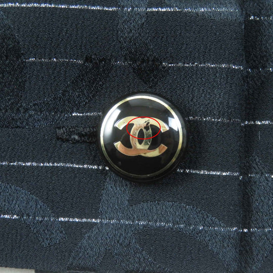 CHANEL Long sleeve shirt 23P P74411 Outer material: 97% silk, Outer material: 3% polyester Black Silver Women 40 Used Authentic