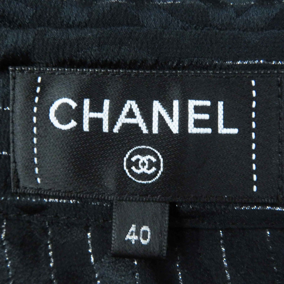 CHANEL Long sleeve shirt 23P P74411 Outer material: 97% silk, Outer material: 3% polyester Black Silver Women 40 Used Authentic