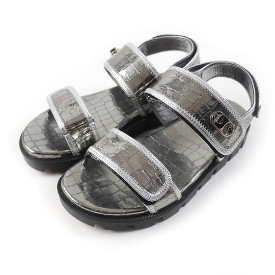 Christian Louboutin Sandals Main: Leather Silver LOCK COOL FLAT Women 38 Used Authentic