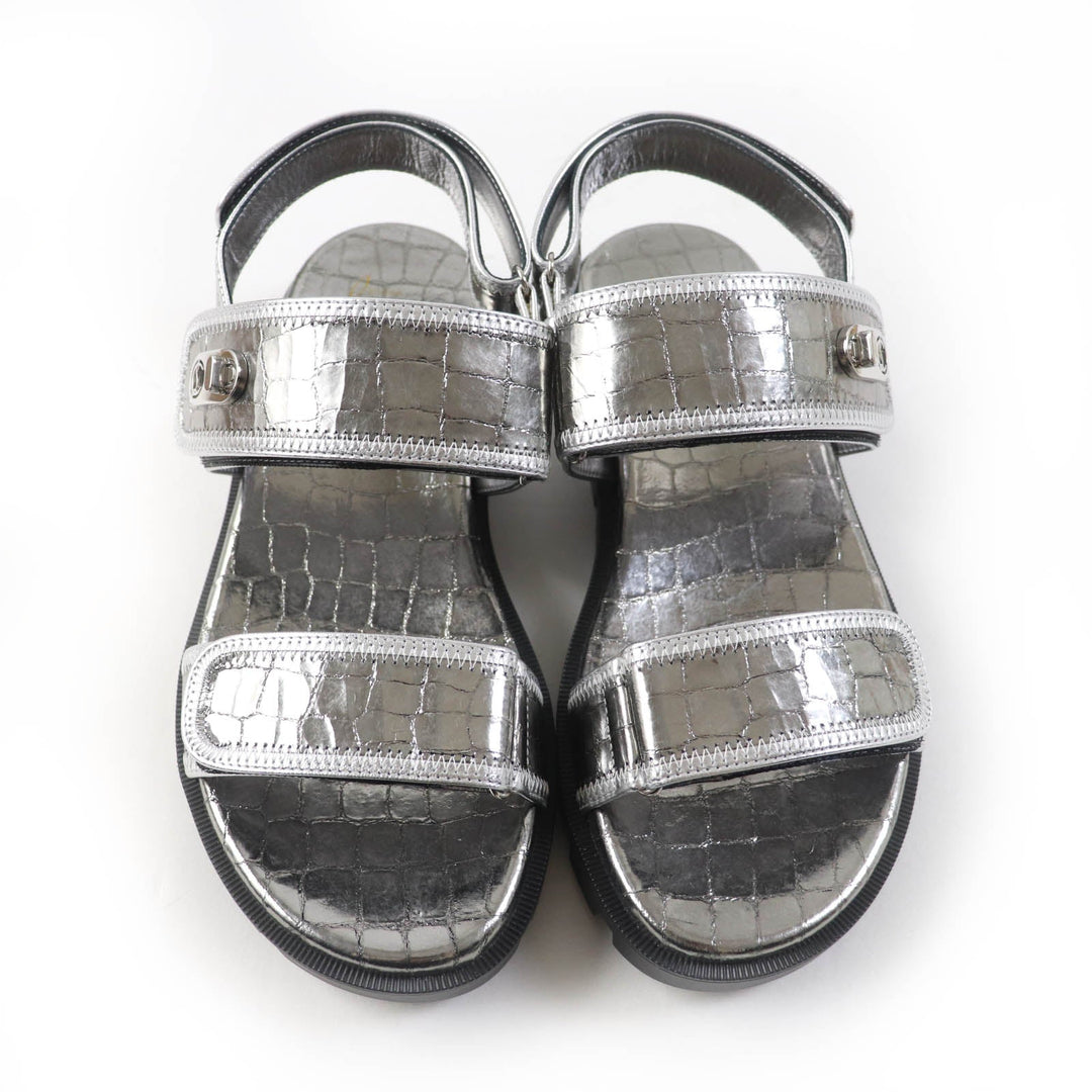 Christian Louboutin Sandals Main: Leather Silver LOCK COOL FLAT Women 38 Used Authentic