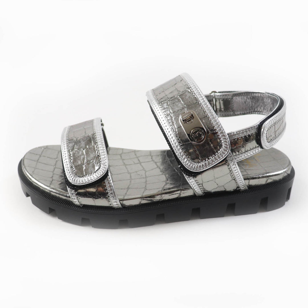 Christian Louboutin Sandals Main: Leather Silver LOCK COOL FLAT Women 38 Used Authentic