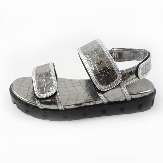 Christian Louboutin Sandals Main: Leather Silver LOCK COOL FLAT Women 38 Used Authentic