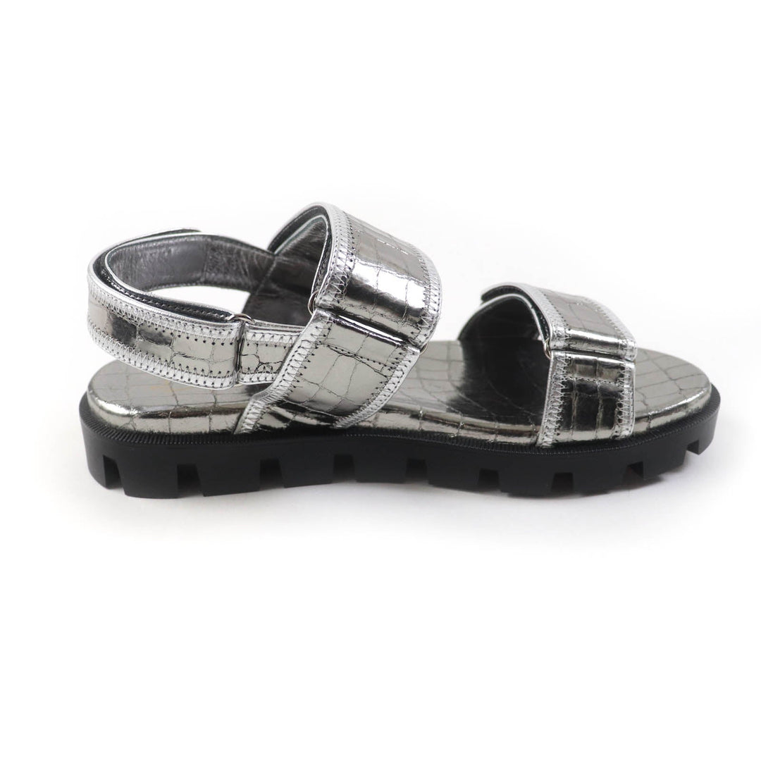 Christian Louboutin Sandals Main: Leather Silver LOCK COOL FLAT Women 38 Used Authentic