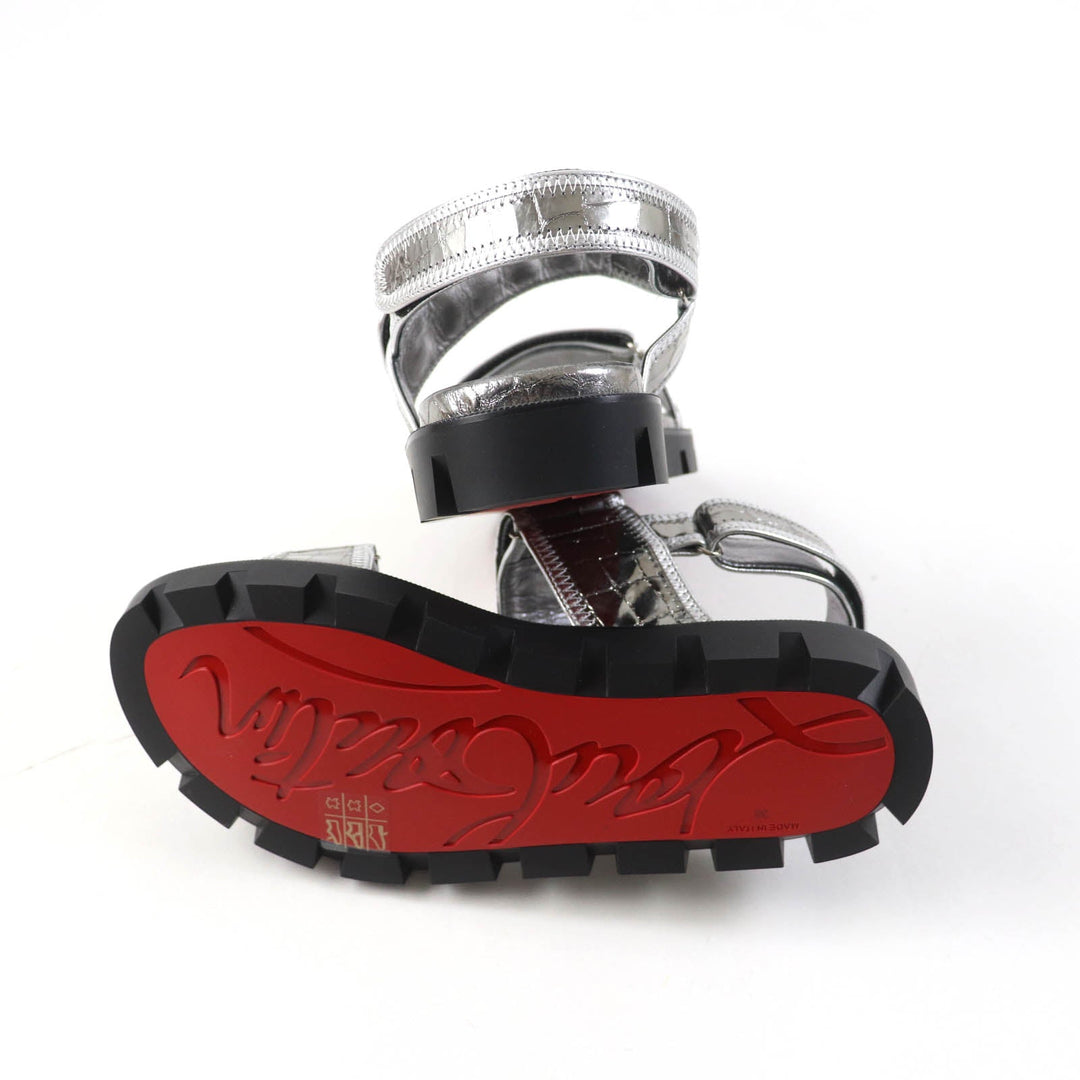 Christian Louboutin Sandals Main: Leather Silver LOCK COOL FLAT Women 38 Used Authentic
