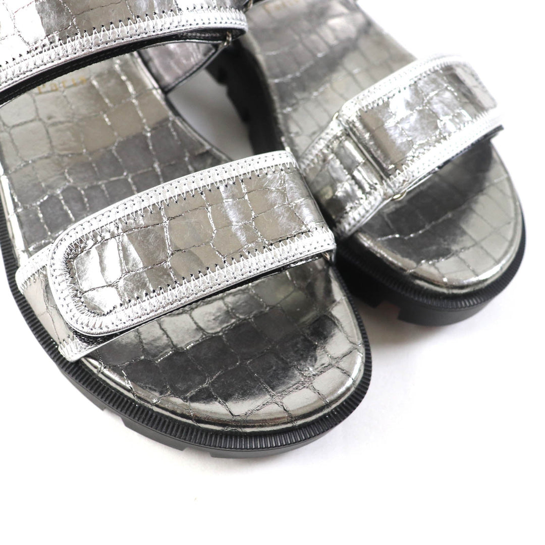 Christian Louboutin Sandals Main: Leather Silver LOCK COOL FLAT Women 38 Used Authentic