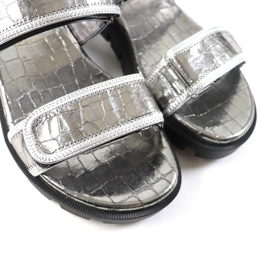 Christian Louboutin Sandals Main: Leather Silver LOCK COOL FLAT Women 38 Used Authentic