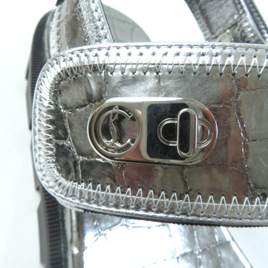 Christian Louboutin Sandals Main: Leather Silver LOCK COOL FLAT Women 38 Used Authentic
