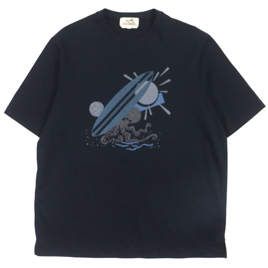 HERMES Short sleeve T-shirt Main: 100% cotton Navy Pool Watch mens M Used Authentic
