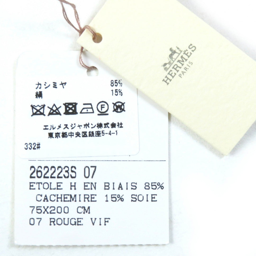 HERMES shawl 262223S Main: 85% cashmere, Main: 15% silk Red Etol Bias H Women Used Authentic