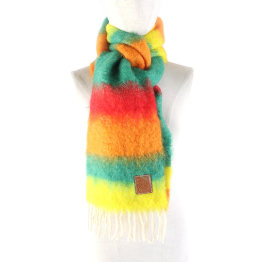 LOEWE Scarf Main: 50% mohair, Main: 48% wool, Main: 2% nutria Multi striped scarf Women Used Authentic