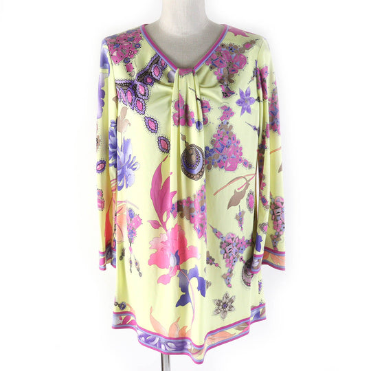 LEONARD FASHION tops Main: 65% acetate, Main: 35% polyester Yellow multicolor Women 38 Used Authentic