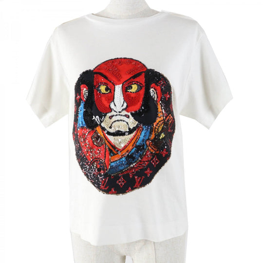 LOUIS VUITTON Short sleeve T-shirt FEBB93 Main: 100% cotton, Part: 100% polyester White mulch Women XS Used Authentic