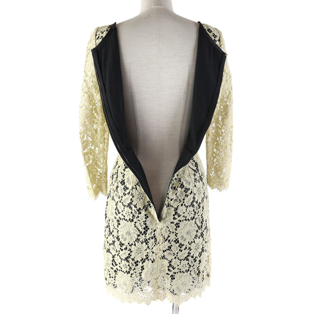 DOLCE&GABBANA one piece Outer: 74% cotton, Outer: 11% rayon, Outer: 10% nylon, Outer: 5% silk, Lining: 85% silk Beige black Women 38 Used Authentic