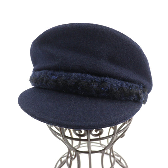 CHANEL Casquette 19V Outer: 100% wool, Lining: 50% cotton, Lining: 27% polyamide (nylon), Lining: 23% polyester, Part: 67% wool Navy Women S Used Authentic