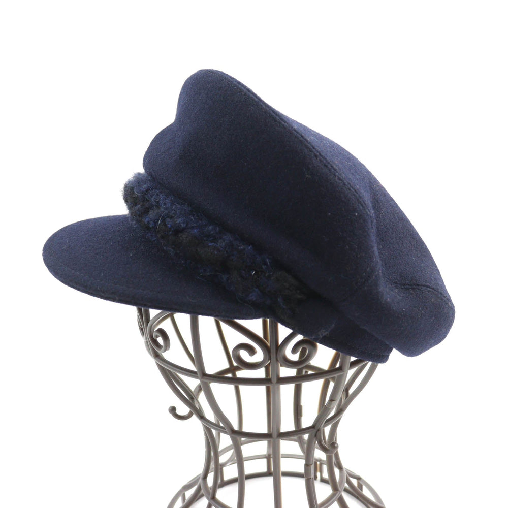 CHANEL Casquette 19V Outer: 100% wool, Lining: 50% cotton, Lining: 27% polyamide (nylon), Lining: 23% polyester, Part: 67% wool Navy Women S Used Authentic
