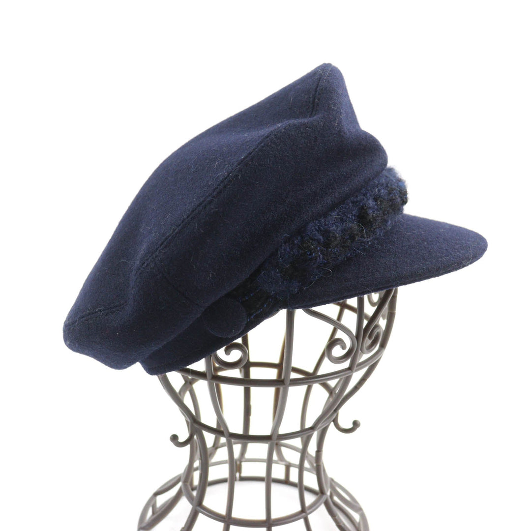 CHANEL Casquette 19V Outer: 100% wool, Lining: 50% cotton, Lining: 27% polyamide (nylon), Lining: 23% polyester, Part: 67% wool Navy Women S Used Authentic