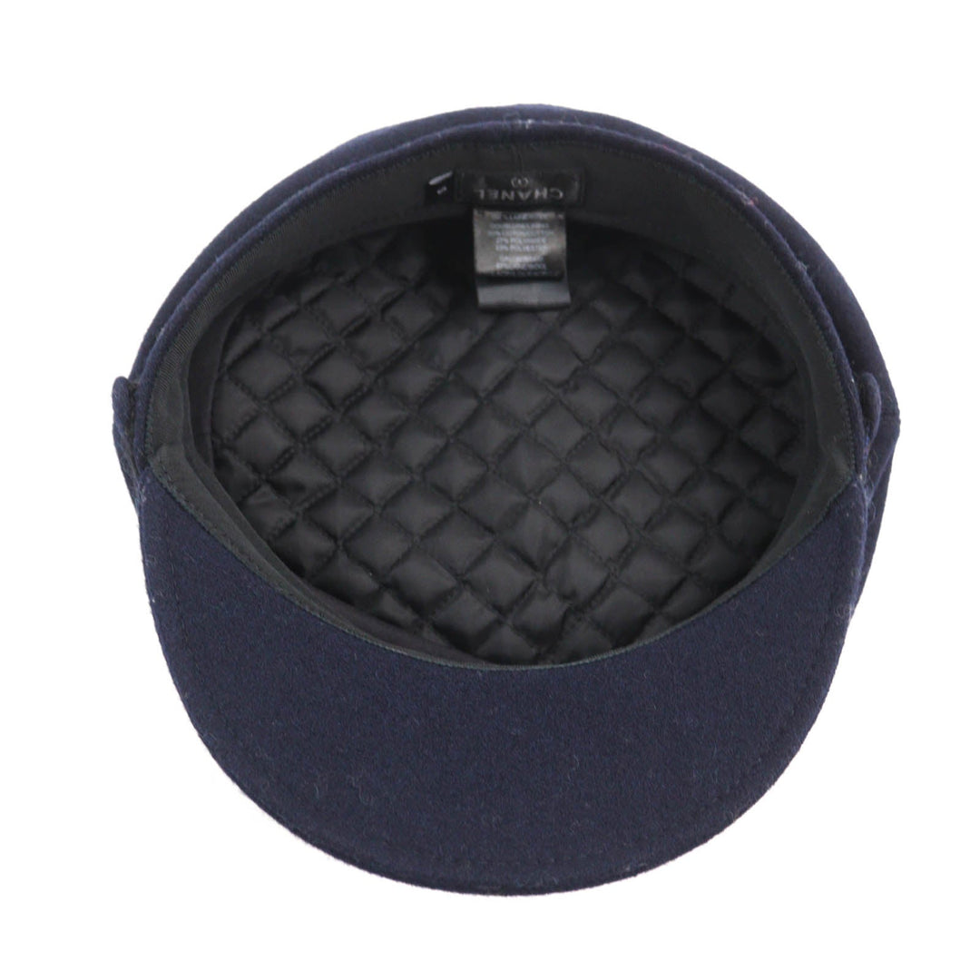 CHANEL Casquette 19V Outer: 100% wool, Lining: 50% cotton, Lining: 27% polyamide (nylon), Lining: 23% polyester, Part: 67% wool Navy Women S Used Authentic