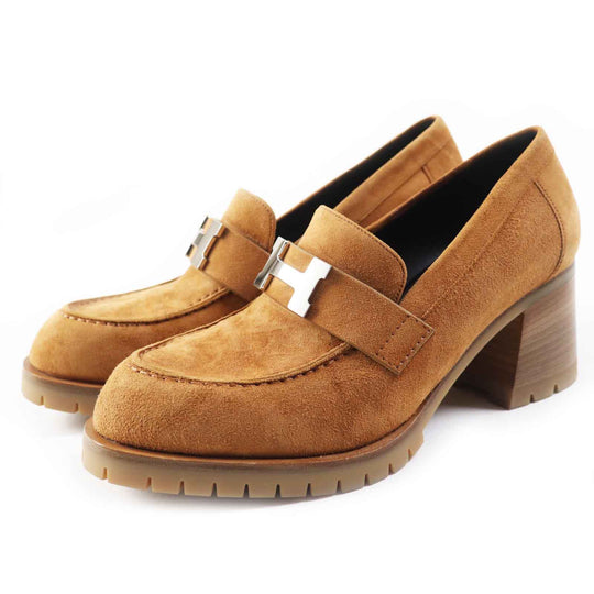 HERMES pumps 222061 Main: Suede leather Camel Women 36 Used Authentic