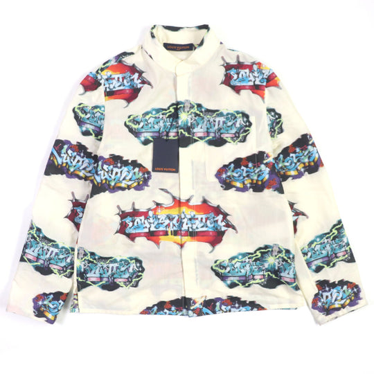 LOUIS VUITTON Long sleeve shirt HNS09W Main: 53% polyester, Main: 27% recycled fiber, Main: 20% cotton Cream Multi mens S Used Authentic
