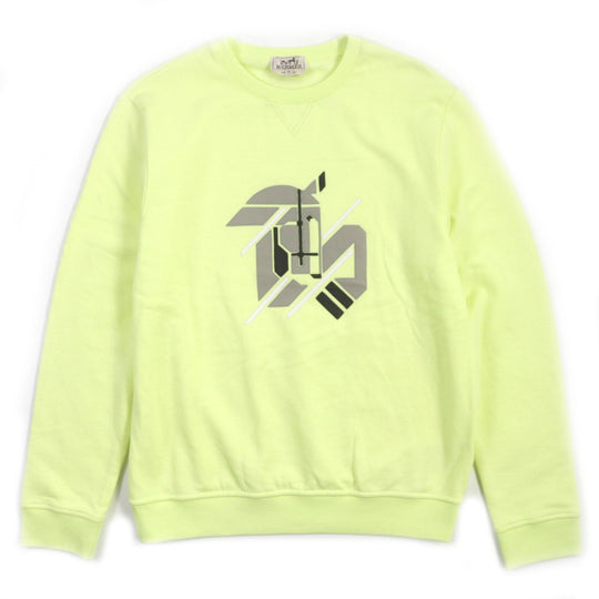 HERMES sweat 31-5765 Main: 100% cotton, Leather part: sheepskin, Part: 90% cotton, Part: 10% polyurethane lime Chevaux en symmetry mens M Used Authentic