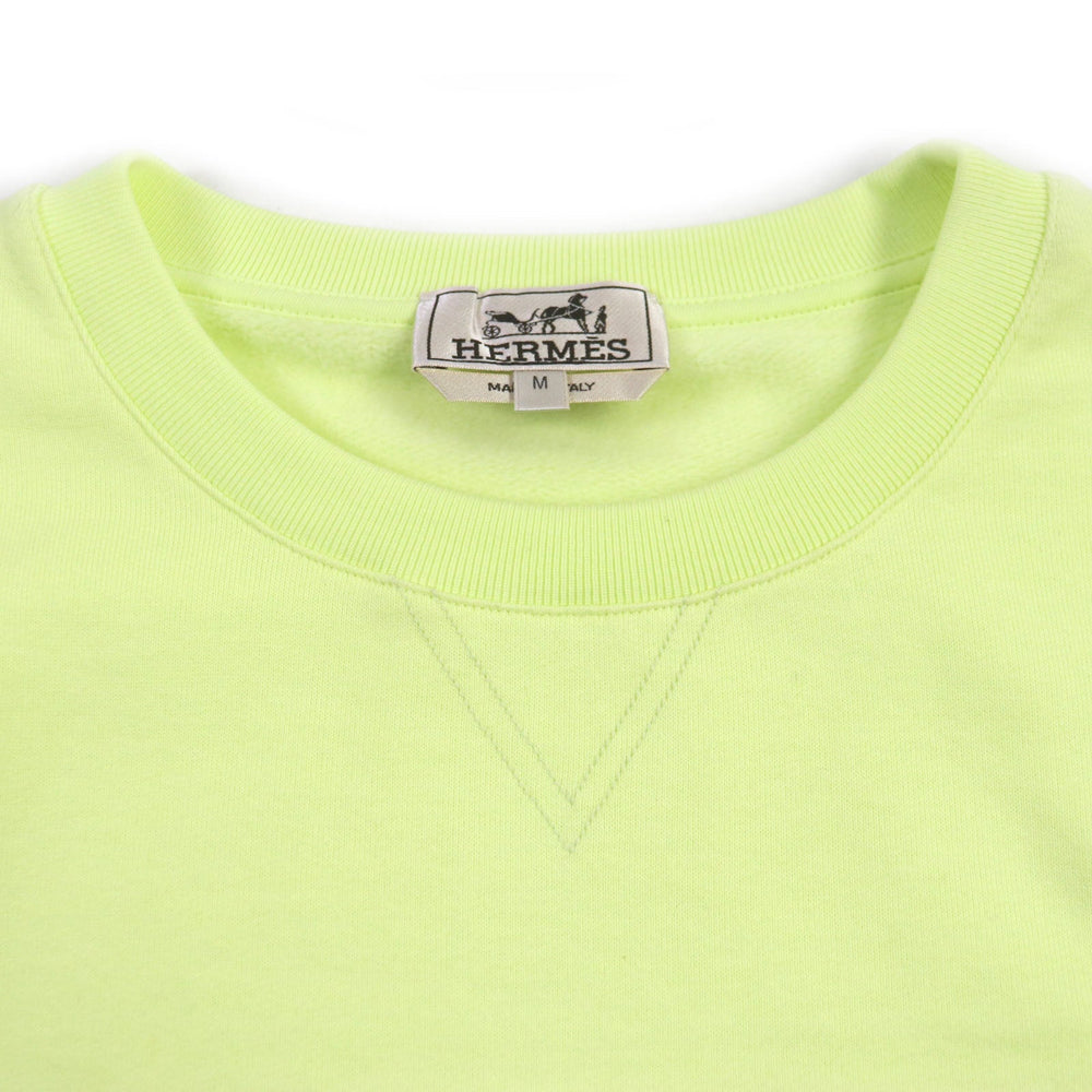 HERMES sweat 31-5765 Main: 100% cotton, Leather part: sheepskin, Part: 90% cotton, Part: 10% polyurethane lime Chevaux en symmetry mens M Used Authentic
