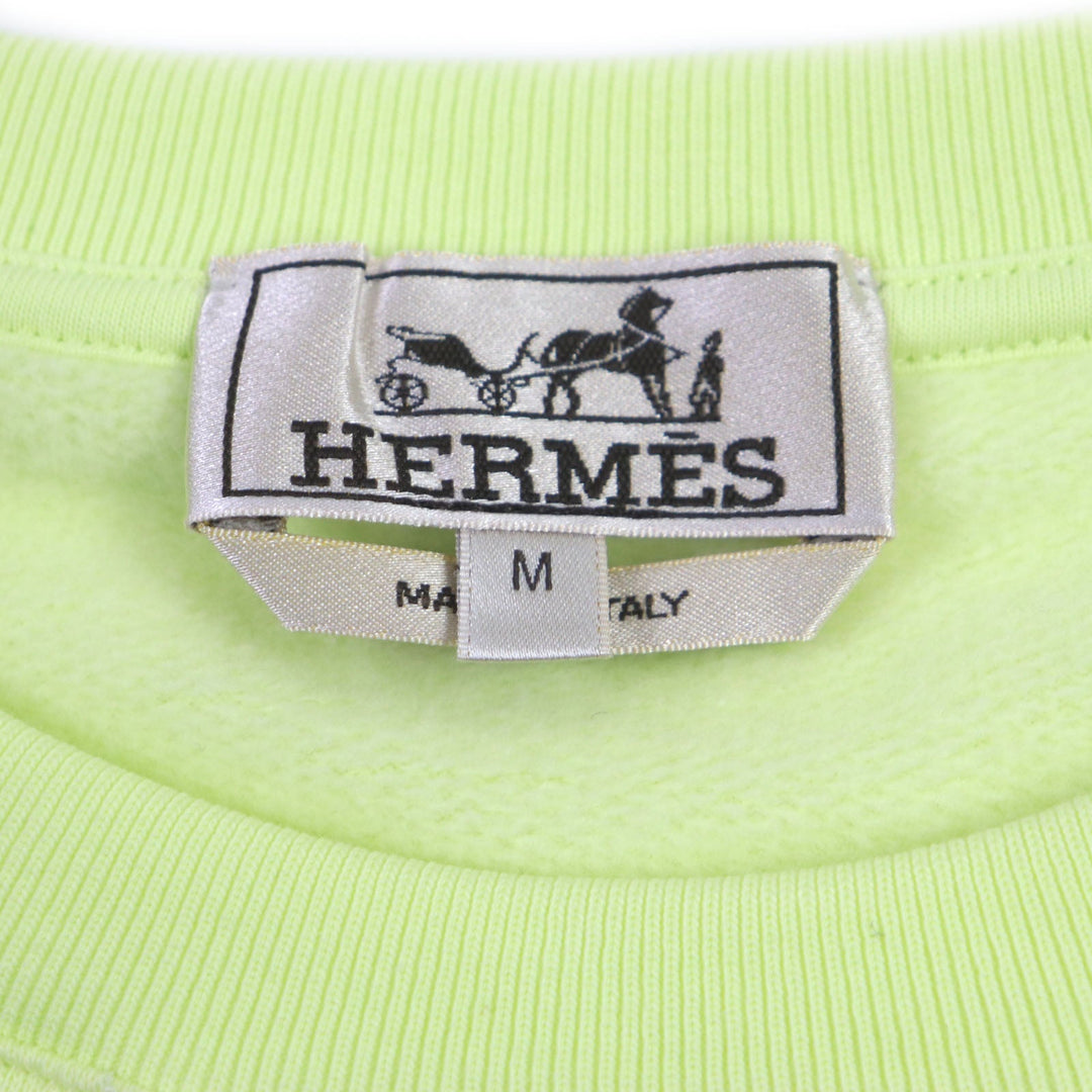 HERMES sweat 31-5765 Main: 100% cotton, Leather part: sheepskin, Part: 90% cotton, Part: 10% polyurethane lime Chevaux en symmetry mens M Used Authentic
