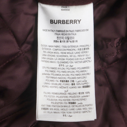 BURBERRY Stajan 8045532 Outer material: 78% wool, Outer material: 22% nylon, Outer material: 100% cowhide, Filling: 100% polyester, Lining: 100% rayon Burgundy White logo-patch varsity jacket mens 46 Used Authentic