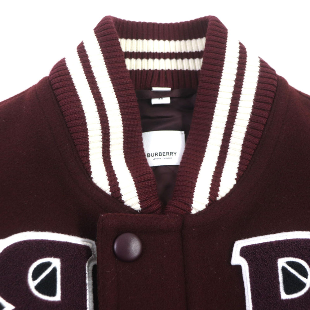 BURBERRY Stajan 8045532 Outer material: 78% wool, Outer material: 22% nylon, Outer material: 100% cowhide, Filling: 100% polyester, Lining: 100% rayon Burgundy White logo-patch varsity jacket mens 46 Used Authentic
