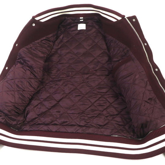 BURBERRY Stajan 8045532 Outer material: 78% wool, Outer material: 22% nylon, Outer material: 100% cowhide, Filling: 100% polyester, Lining: 100% rayon Burgundy White logo-patch varsity jacket mens 46 Used Authentic