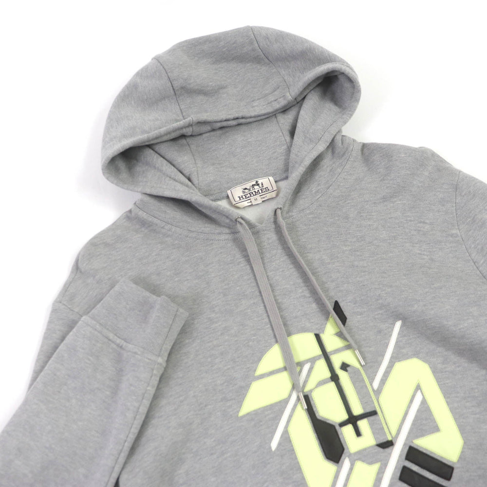 HERMES Hoodie Main: 100% cotton, Part: 90% cotton, Part: 10% polyurethane, Part: 100% cotton, Leather part: sheepskin gray Chevaux en symmetry mens M Used Authentic