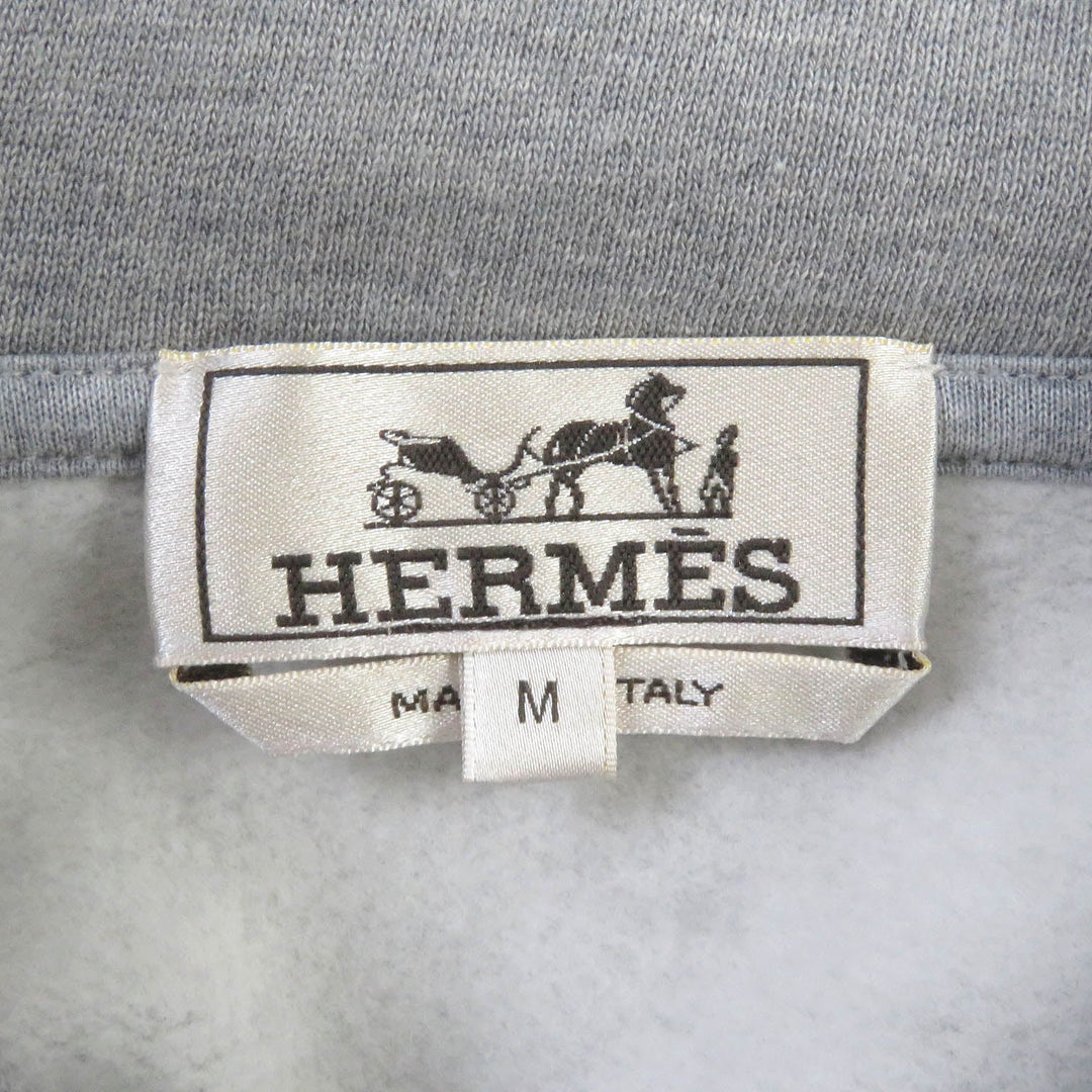 HERMES Hoodie Main: 100% cotton, Part: 90% cotton, Part: 10% polyurethane, Part: 100% cotton, Leather part: sheepskin gray Chevaux en symmetry mens M Used Authentic