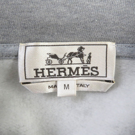 HERMES Hoodie Main: 100% cotton, Part: 90% cotton, Part: 10% polyurethane, Part: 100% cotton, Leather part: sheepskin gray Chevaux en symmetry mens M Used Authentic