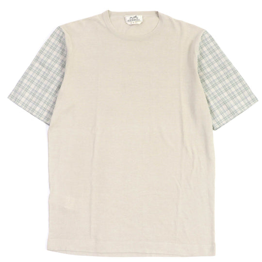 HERMES Short sleeve knit Main: 100% cotton light beige mens M Used Authentic