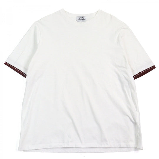HERMES Short sleeve T-shirt Main: 100% cotton White Bordeaux mens L Used Authentic