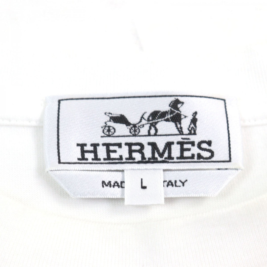 HERMES Short sleeve T-shirt Main: 100% cotton White Bordeaux mens L Used Authentic