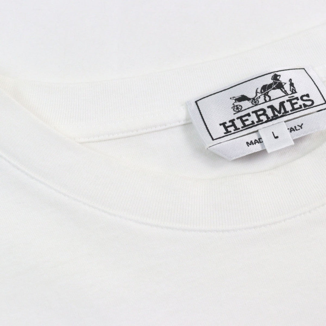 HERMES Short sleeve T-shirt Main: 100% cotton White Bordeaux mens L Used Authentic