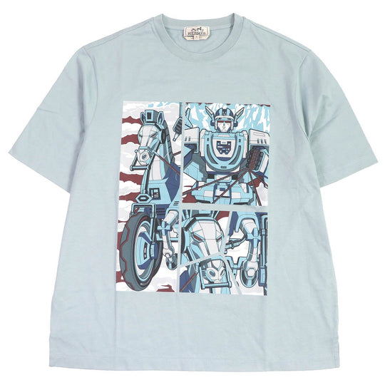 HERMES Short sleeve T-shirt Main: 100% cotton Light blue Mega Chariot mens S Used Authentic