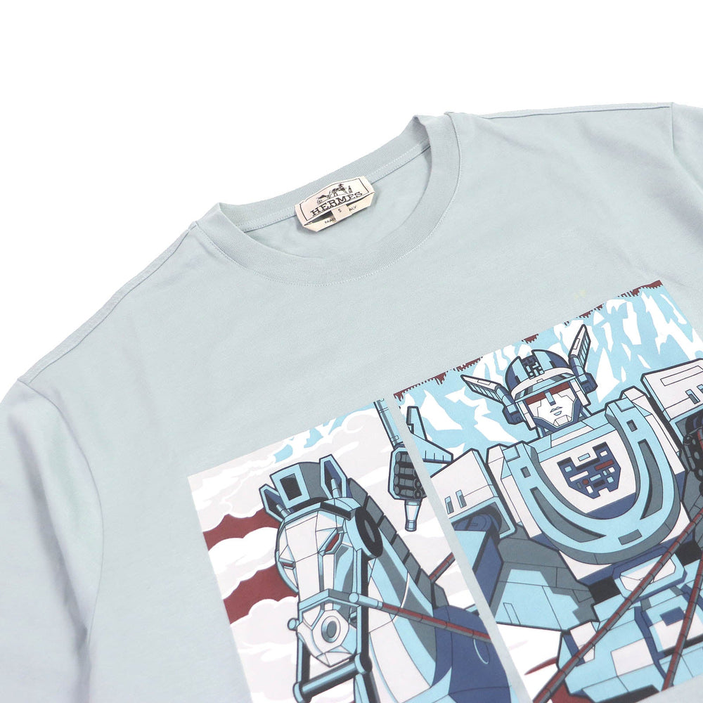 HERMES Short sleeve T-shirt Main: 100% cotton Light blue Mega Chariot mens S Used Authentic