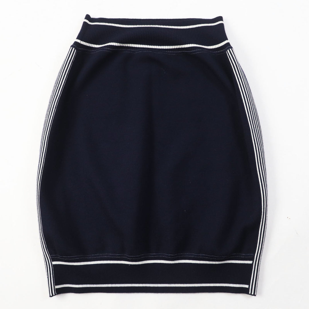 CHANEL skirt 08C P32497 Main: 38% cotton, 29% cashmere, 13% silk, 10% nylon, 8% polyester Dark Navy White Airline Women 40 Used Authentic