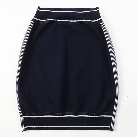 CHANEL skirt 08C P32497 Main: 38% cotton, 29% cashmere, 13% silk, 10% nylon, 8% polyester Dark Navy White Airline Women 40 Used Authentic