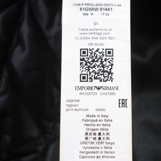 EMPORIO ARMANI tailored jacket 91GWN0 91441 Outer: 100% polyamide (nylon), Lining: 55% acetate, Lining: 45% cotton, Filling: 80% polyester, Filling: 20% polypropylene black SAVILE LINE mens 44 Used Authentic