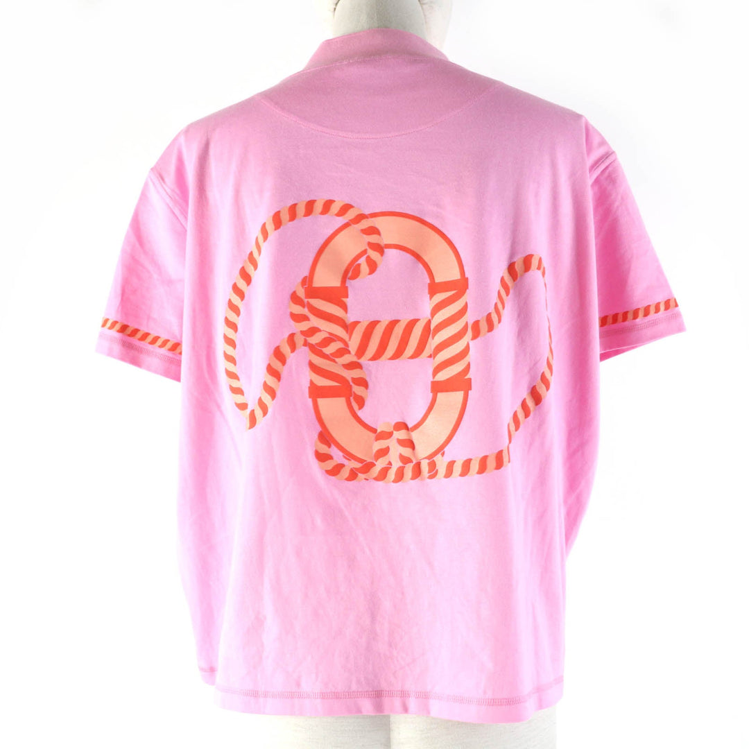HERMES Short sleeve T-shirt 3E4621DL Main: 100% cotton, part: 72% cotton, part: 24% nylon, part: 4% polyurethane pink cartouche Women 34 Used Authentic