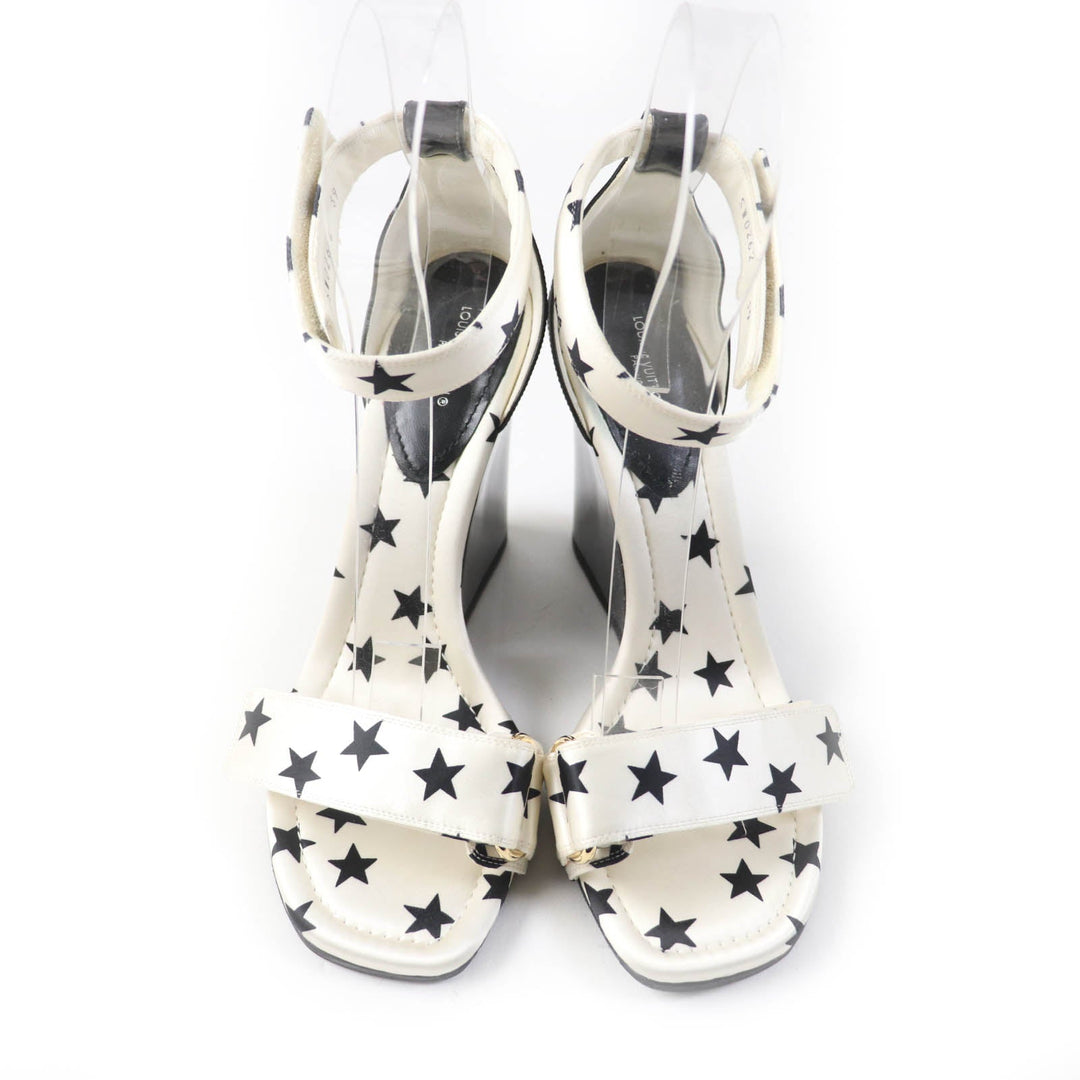 LOUIS VUITTON Sandals Main: Satin, Part: Patent leather White black Stellar Line Women 39 Used Authentic