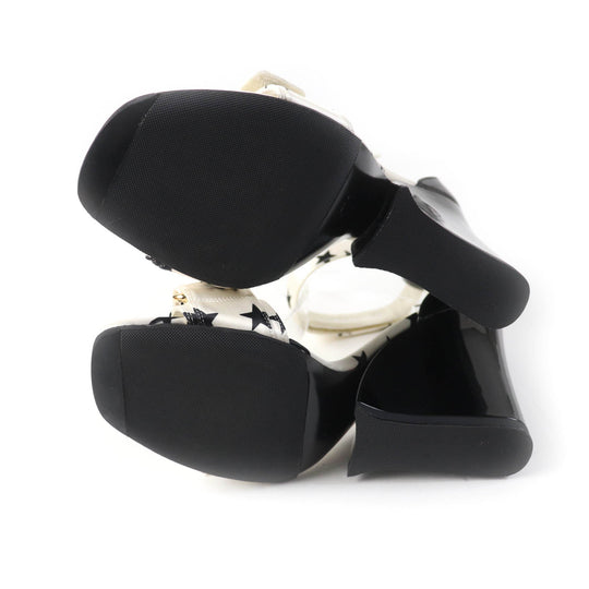 LOUIS VUITTON Sandals Main: Satin, Part: Patent leather White black Stellar Line Women 39 Used Authentic
